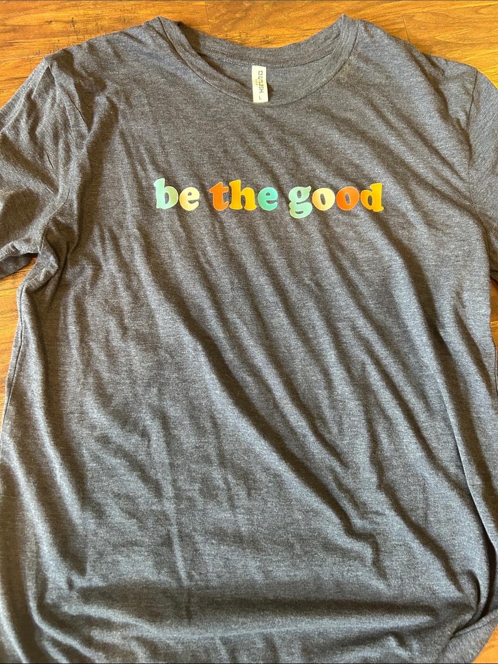 Bella Canvas Charcoal Tee with Mint and Orange "be the good" Graphic